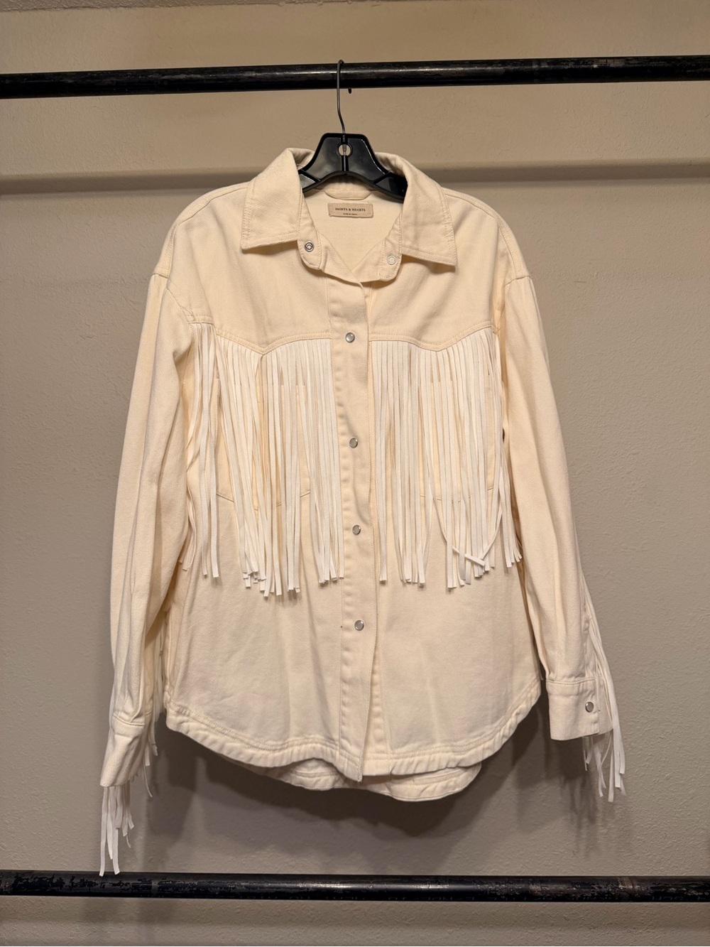 Cream Fringe Button-Up Western Jacket
